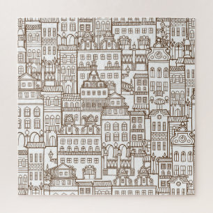 Puzzle Casas Vintage: Patrón arquitectónico sin Marea.