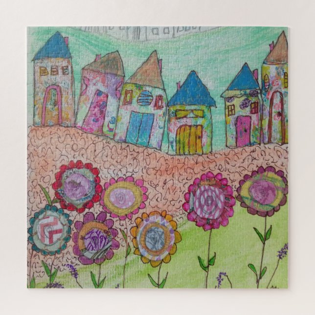 Puzzle Casas y flores caprichosas (Vertical)