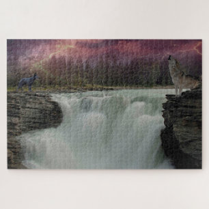 Puzzle Cascada con lobos