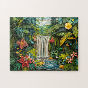 Puzzle Cascada Tropical en Estilo Vibrante de Quilling