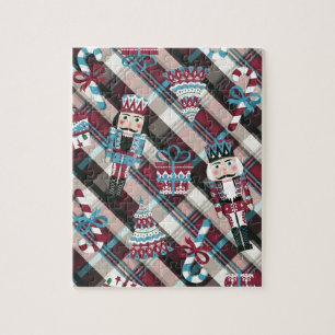 Puzzle Cascanueces de Navidad a Cuadros Azul Burgundy