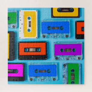 Puzzle Cassette retro: Colección de fondo azul