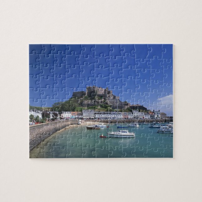 Puzzle Castillo de Mount Orgueil y puerto, Gorey, Jersey (Horizontal)