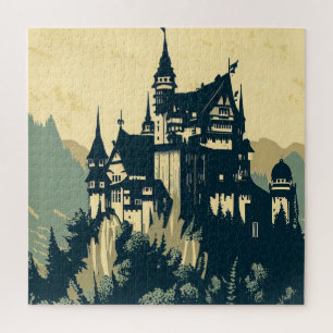 Puzzle Castillo medieval de fantasía - Estilo Woodcut jap