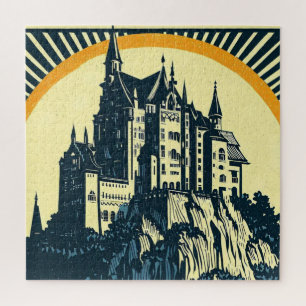 Puzzle Castillo medieval de fantasía - Estilo Woodcut jap