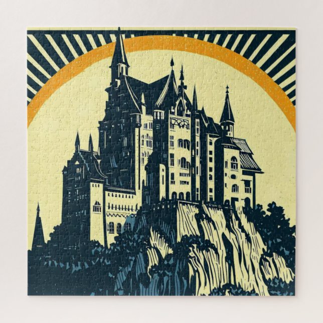Puzzle Castillo medieval de fantasía - Estilo Woodcut jap (Vertical)