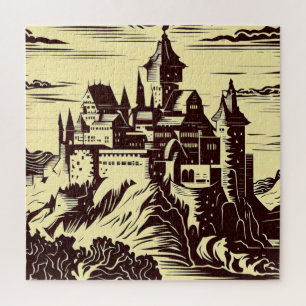 Puzzle Castillo medieval de fantasía - Estilo Woodcut jap