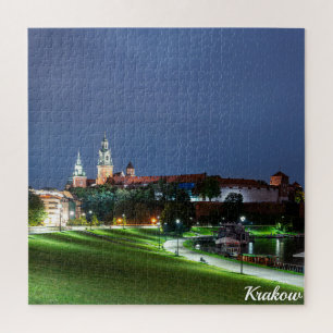 Puzzle Castillo Wawel de noche en Cracovia, Polonia