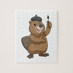 Puzzle castor como pintador con pincel de pintura