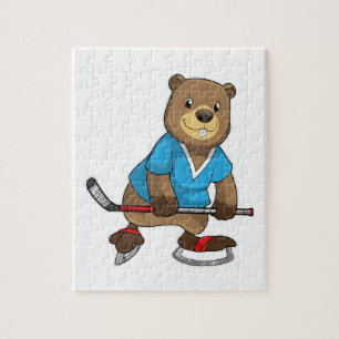 Puzzle castor en hockey sobre hielo con bastón de hockey 