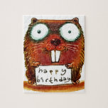Puzzle castor sostiene feliz personalizado de mensajes de<br><div class="desc">castor sostiene el diseño personalizado de mensajes de cumpleaños feliz por antilindo... </div>