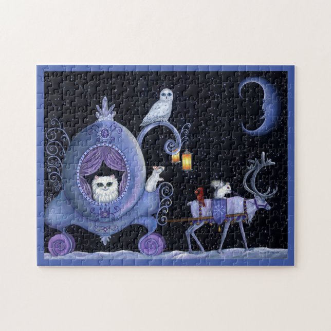 Puzzle Cat Blue Carrie Winowy Owl White Deer Cute (Horizontal)
