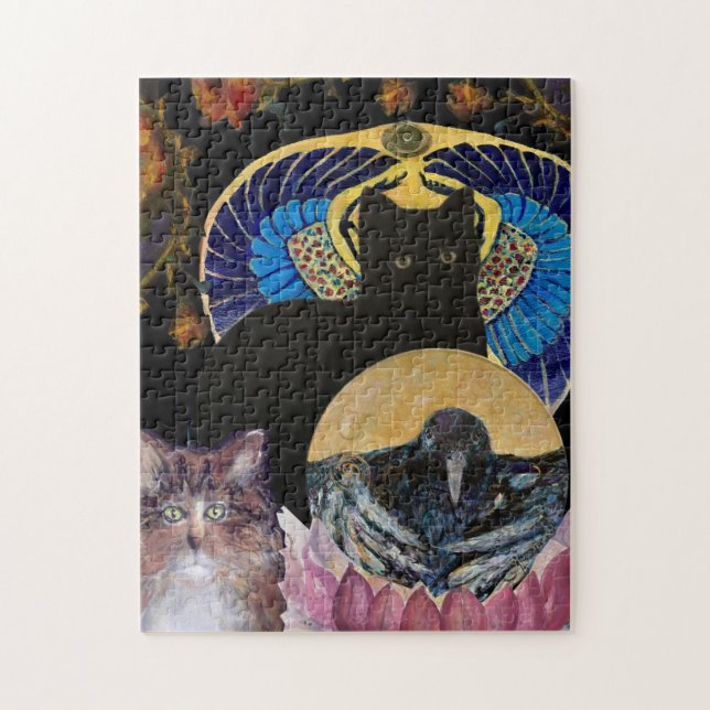 Puzzle Cat Crow Scarab Lily Maureen Girard (Vertical)