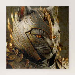 Puzzle Cat in Samurai Helmet.