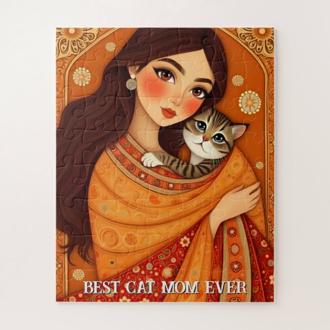 Puzzle Cat lover Mom Photo  orange (Vertical)