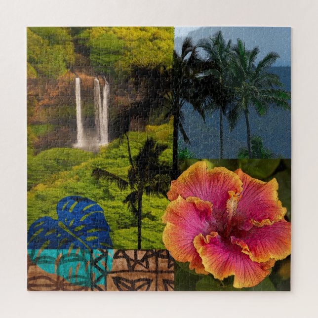 Puzzle Cataratas Opaeka'a, Collage hawaiano de Kauai (Vertical)
