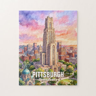 Puzzle Catedral de Aprendizaje de Pittsburgh en acuarela 