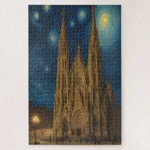 Puzzle Catedral de Barcelona de Noche estilo Van Gogh 