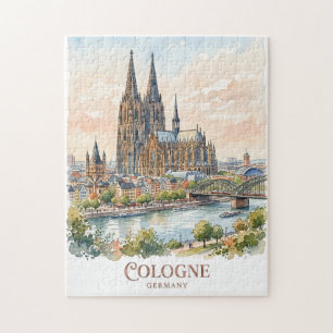 Puzzle Catedral de Colonia Alemania Acuarela Ciudad Silue