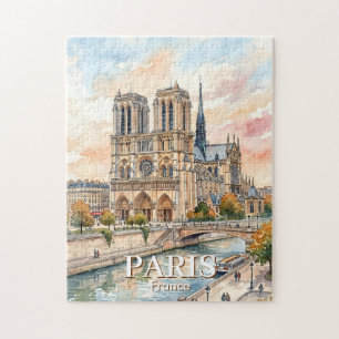 Puzzle Catedral Notre Dame de París Acuarela Viajes