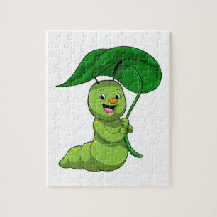 Puzzle Caterpillar con hoja como parasol