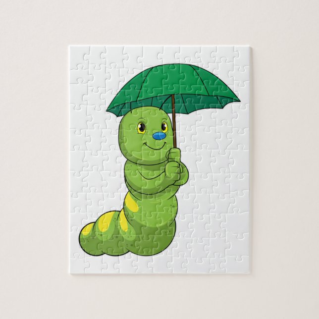 Puzzle Caterpillar en la lluvia con paraguas (Vertical)