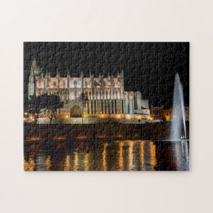 Puzzle Cathedral of Palma de Mallorca at night - Spain