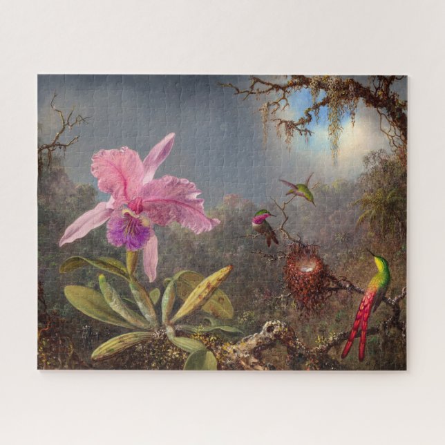 Puzzle Cattleya Orchid y tres Hummingbirds por Heade (Horizontal)