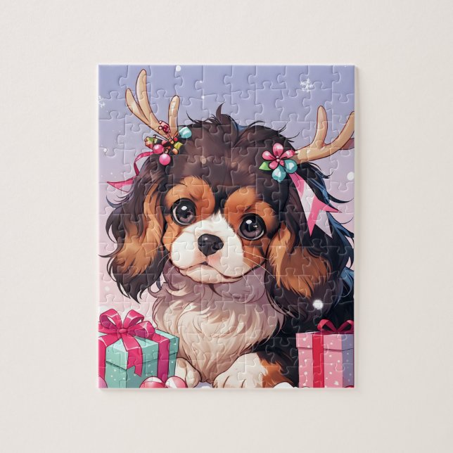 Puzzle Cavalier King Charles Pastel regalo de Navidad (Vertical)