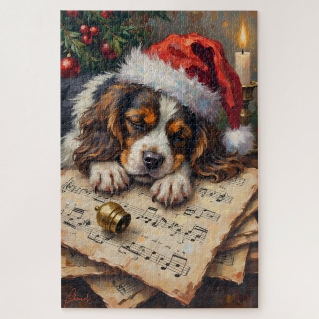 Puzzle Cavalier King Charles Sleeping on Christmas Carols (Vertical)