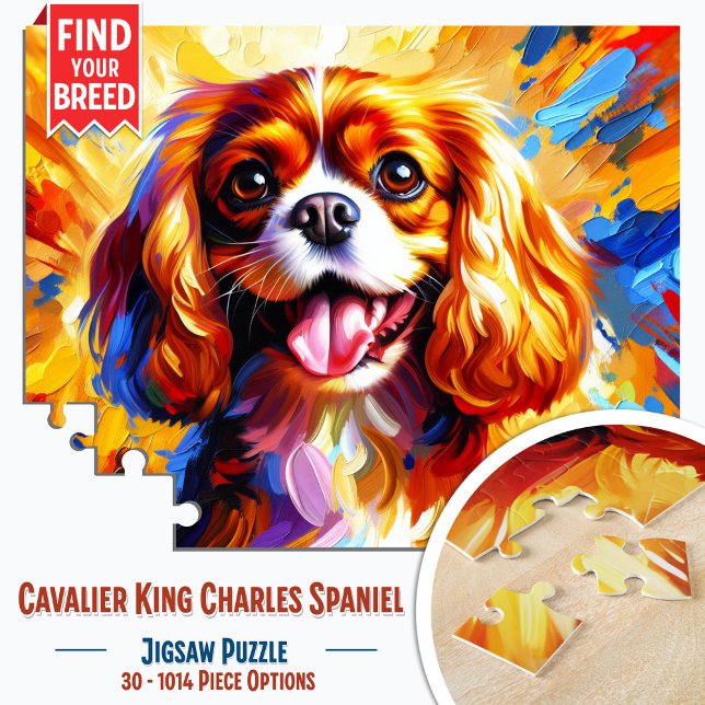 Puzzle Cavalier King Charles Spaniel Blenheim Dog Acrylic (Cavalier King Charles Spaniel Blenheim Portrait Jigsaw Puzzle)