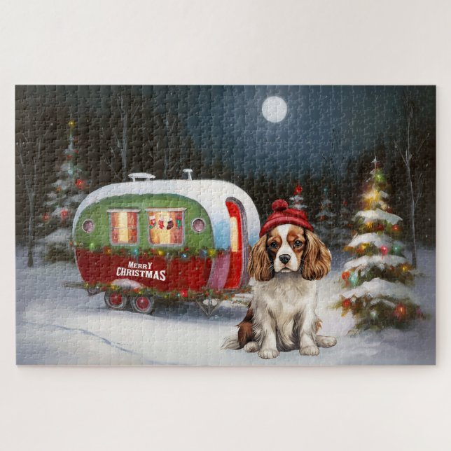 Puzzle Cavalier King Charles Spaniel Caravana Navidad  (Horizontal)