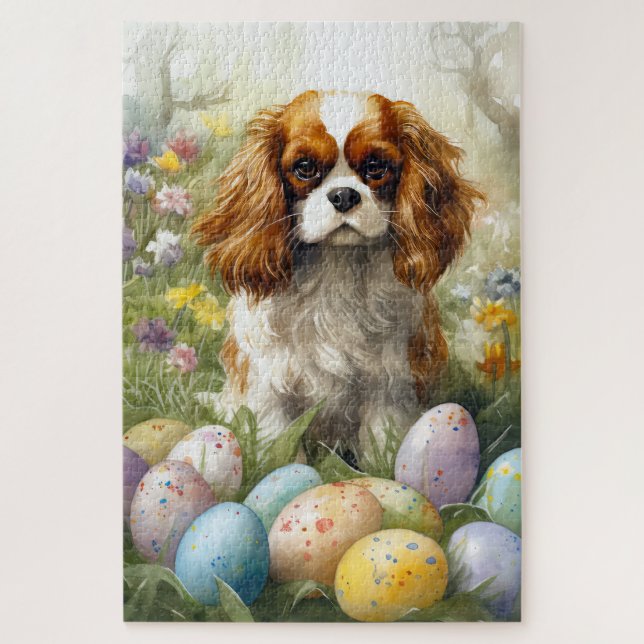 Puzzle Cavalier King Charles Spaniel con huevos de Pascua (Vertical)