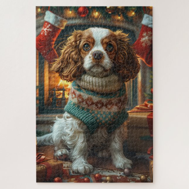 Puzzle Cavalier King Charles Spaniel con regalos de Navid (Vertical)