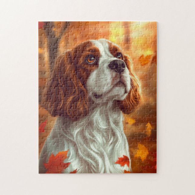 Puzzle Cavalier King Charles Spaniel en otoño (Vertical)