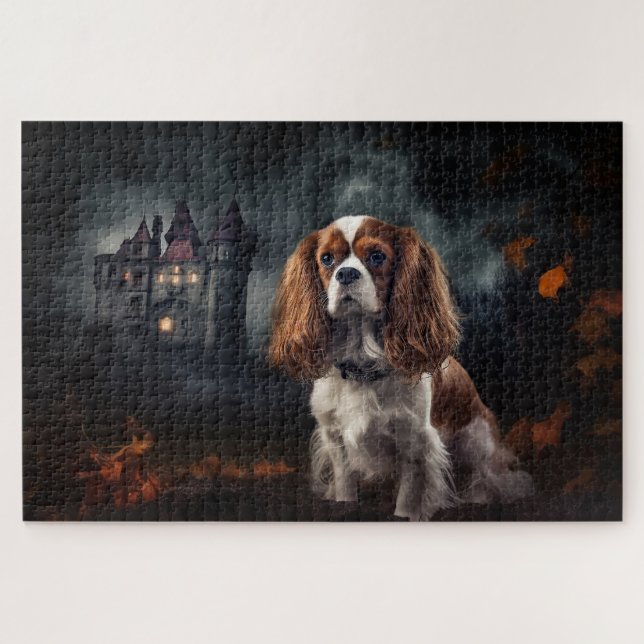 Puzzle Cavalier King Charles Spaniel Halloween Scary (Horizontal)