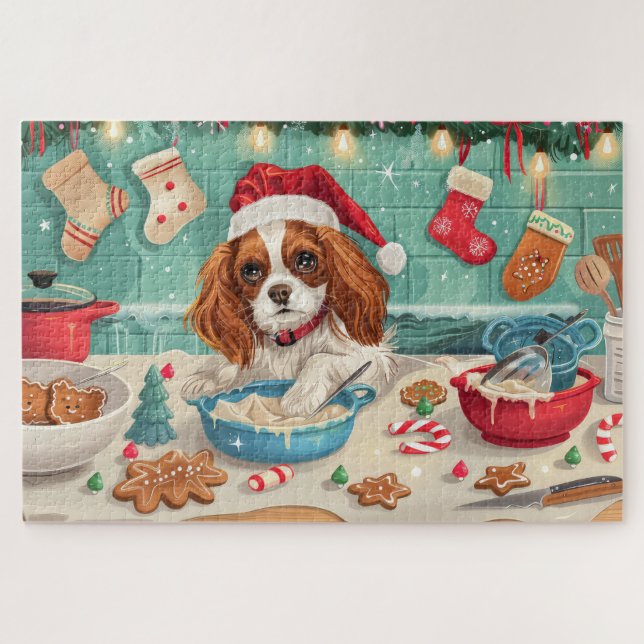 Puzzle Cavalier King Charles Spaniel Horneando Navidad (Horizontal)