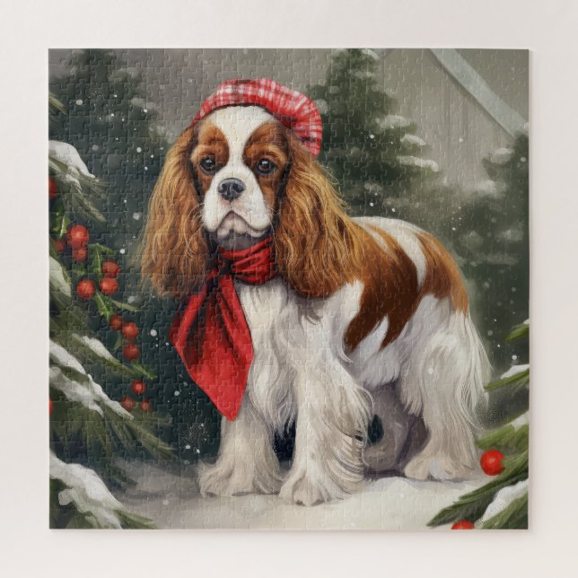Puzzle Cavalier King Charles Spaniel Perro Navidad (Vertical)