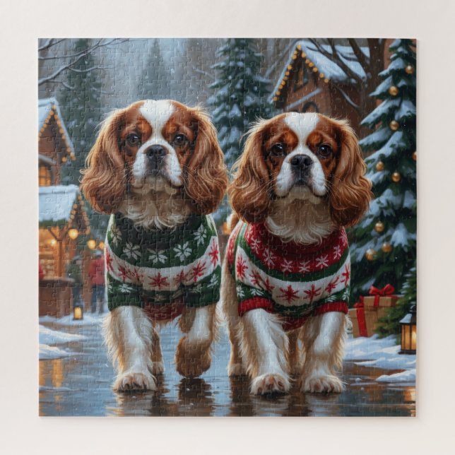 Puzzle Cavalier King Charles Spaniel Perros Navidad Nieve (Vertical)