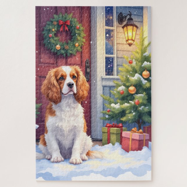 Puzzle Cavalier King Charles Spaniel Snowy Christmas (Vertical)
