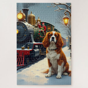 Puzzle Cavalier King Charles Spaniel Tren de Navidad