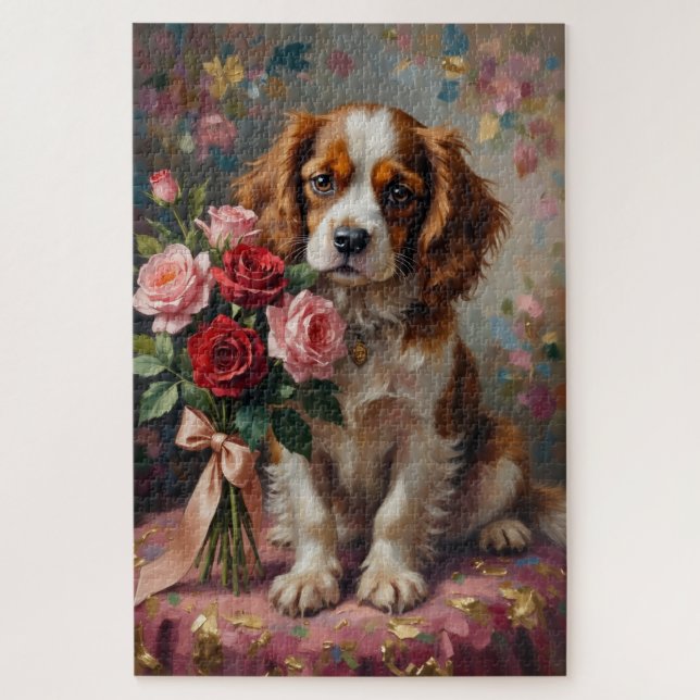 Puzzle Cavalier King Charles Valentine's Day Roses (Vertical)