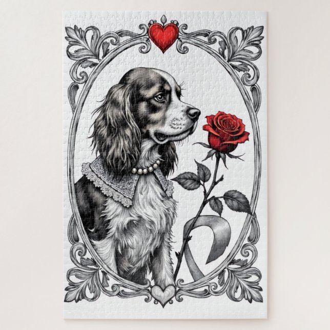 Puzzle Cavalier King Charles Victorian Etching San Valent (Vertical)
