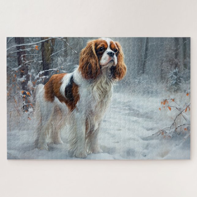 Puzzle Cavalier King Deja que nieve Navidad Cepillada (Horizontal)