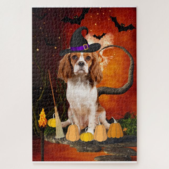 Puzzle Cavalier King Dog de Halloween (Vertical)