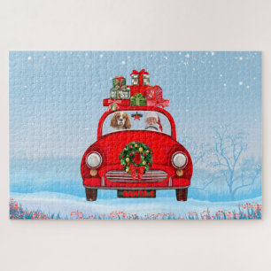 Puzzle Cavalier King Dog En Coche Con Santa Claus