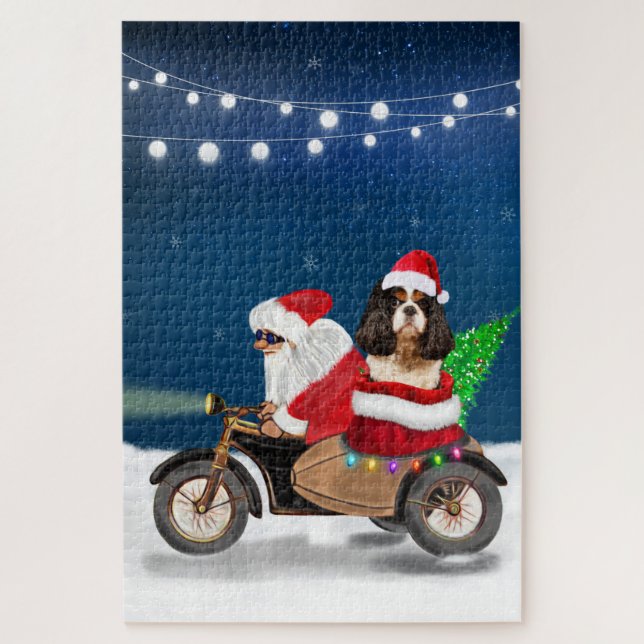 Puzzle Cavalier King Dog Navidades Santa Claus (Vertical)