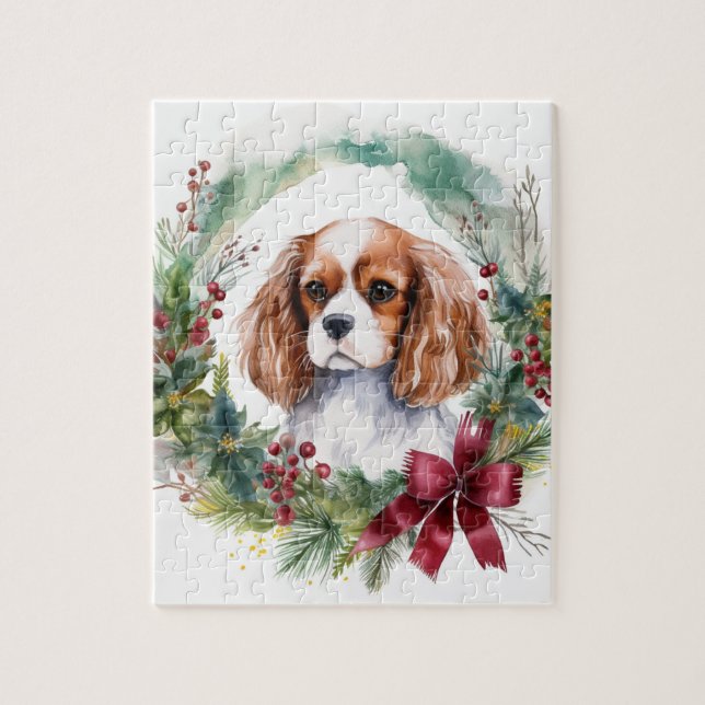 Puzzle Cavalier King Navidades Wreath Festimes Pup (Vertical)