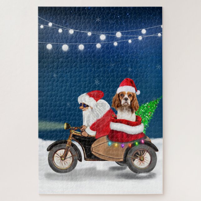 Puzzle Cavalier King Perro Navidad Santa Claus  (Vertical)