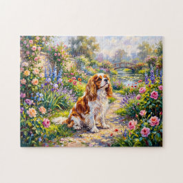 Puzzle Cavalier Spaniel en jardín de verano junto al esta